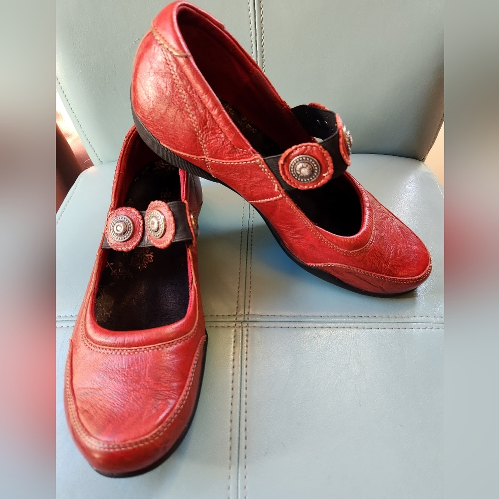 TAOS Mary Janes Jewel Slip On Flats Brick Red Leather Casual Ornate MAR-10681 10